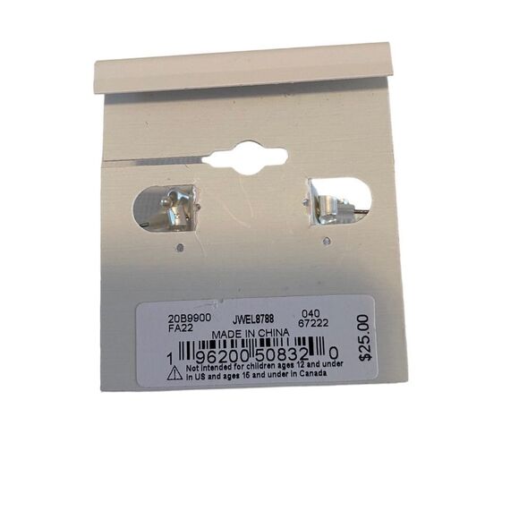 Lucky Brand Matte Silver & Pave Crystal Mini Safety Pin Charm Earrings. - Picture 5 of 6